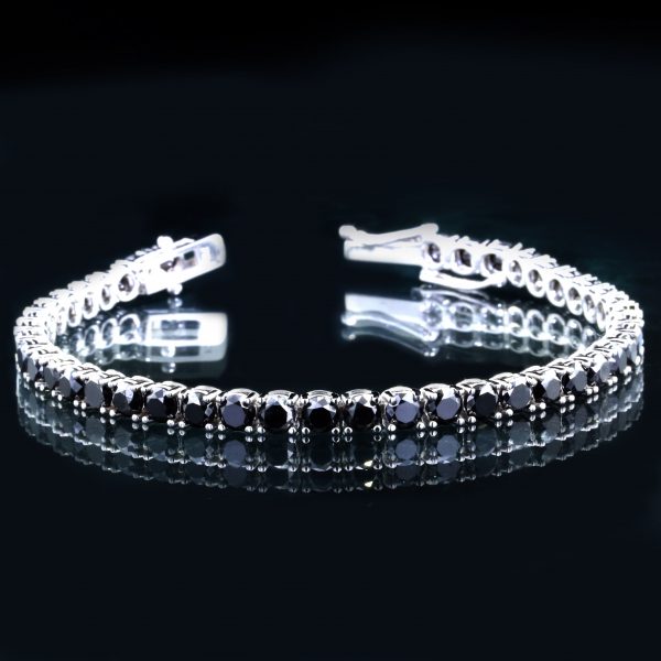 8.42 ct Treated Black Diamonds, Tennis Bracelet With Black Diamond 18K White Gold