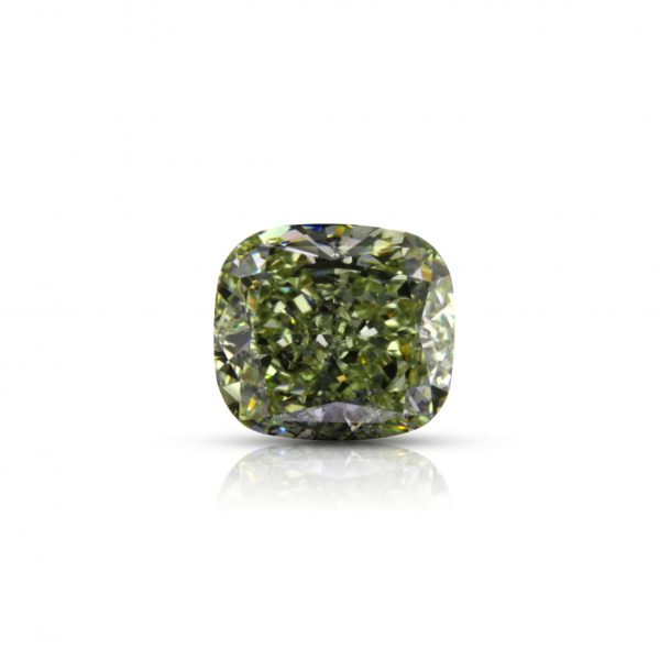 Natural Fancy Intense Yellowish Green 1.51 ct. I1 Cushion shape Diamond, GIA certified